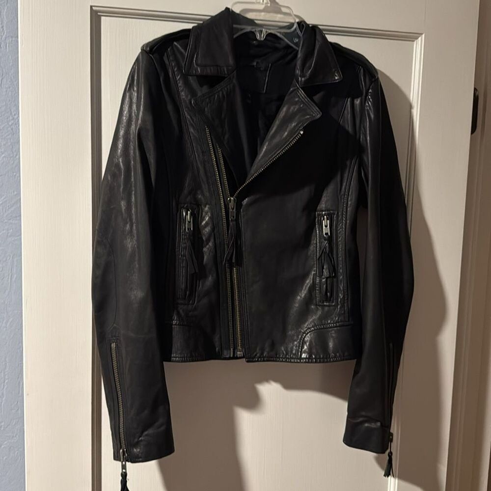 JOIE Ailey Black Lamb Leather Skin Moto Jacket Size Small - Picture 5 of 16